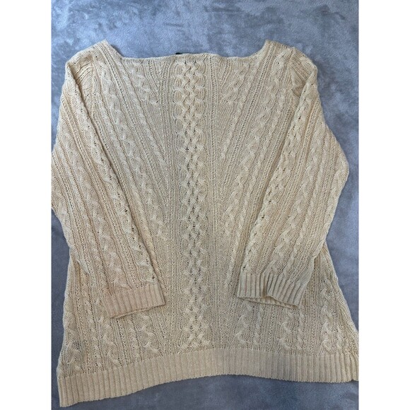 Lauren Ralph Lauren 100% Linen Cable Knit Sweater Cream Medium - Picture 4 of 7